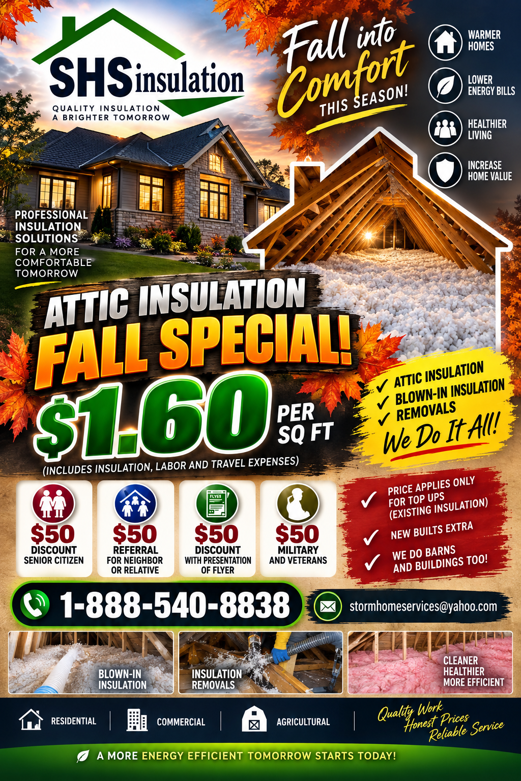 SHS Insulation Fall Special — Attic Insulation $1.60 per sq ft